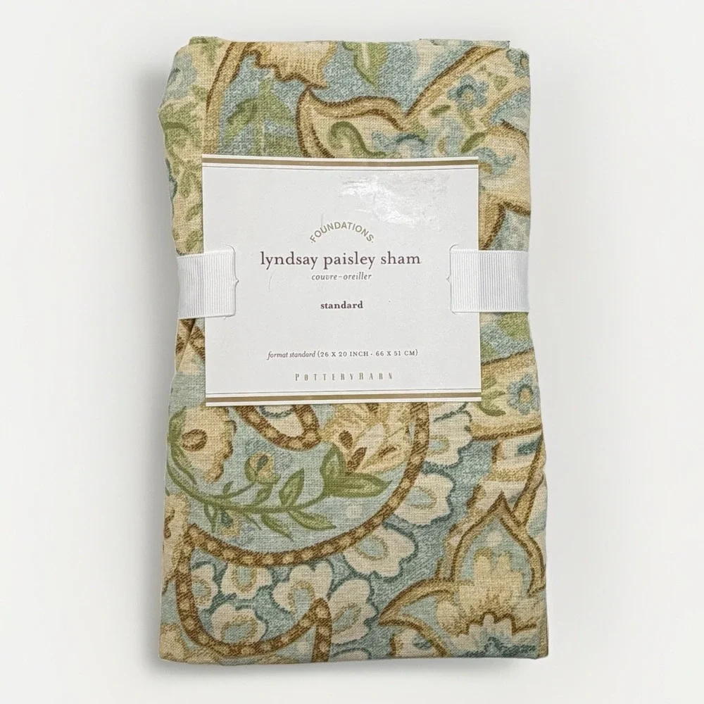 Pottery Barn Lyndsay Paisley Standard Pillow Sham Green Floral Bird New